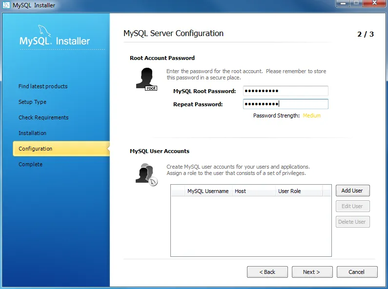 Đặt mật khẩu cho tài khoản root.