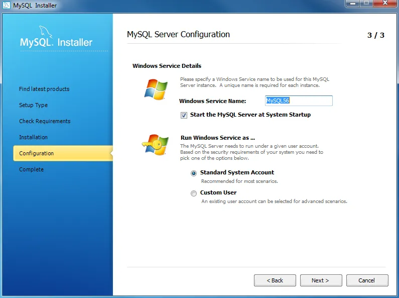 Thiết lập thông tin dịch vụ chạy nền trên Windows.