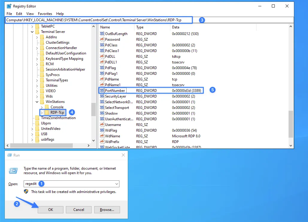 Hướng dẫn đổi Port remote desktop Windows (Port 3389) và kết nối sau khi đổi cổng nhanh chóng 20 Mở Registry Editor để thay đổi port
