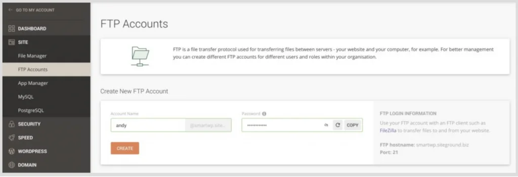 Clone WordPress website bằng Duplicator 33 Truy cập FTP trong SiteGround