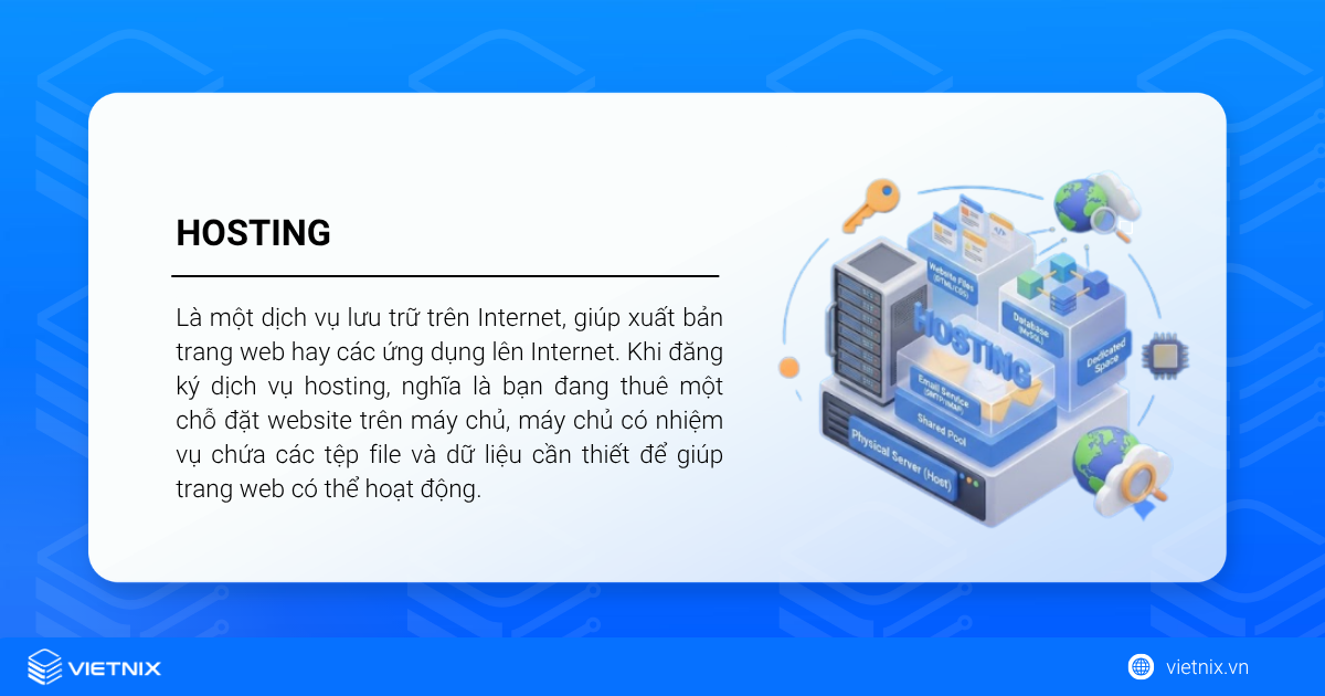 Web hosting là dịch vụ lưu trữ và chia sẻ tài nguyên giúp website hoạt động trực tuyến.