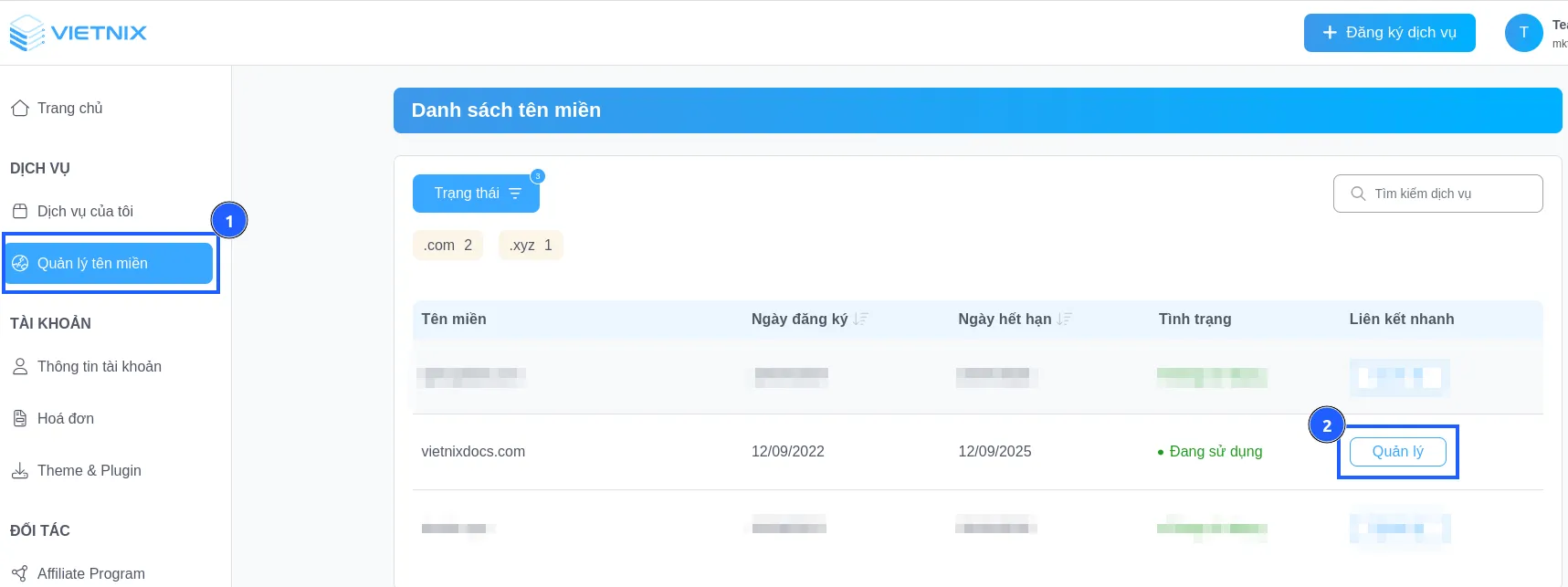 Hướng dẫn chuyển host cho WordPress nhanh chóng 35 Nhấp vào Quản lý tên miền