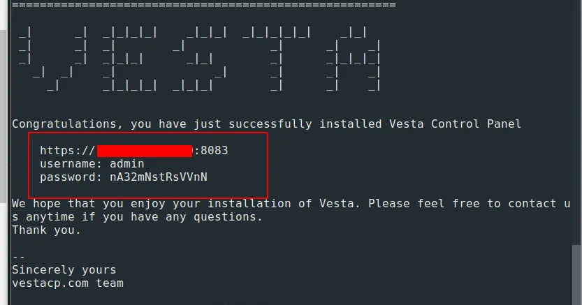 Hoàn tất quá trình cài đặt VestaCP lên VPS