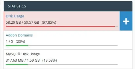 kiểm tra dung lượng hosting với cpanel