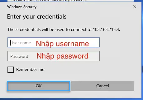 Nhập username và password