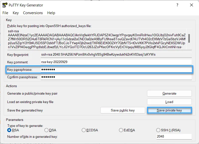 Tạo key passphrase