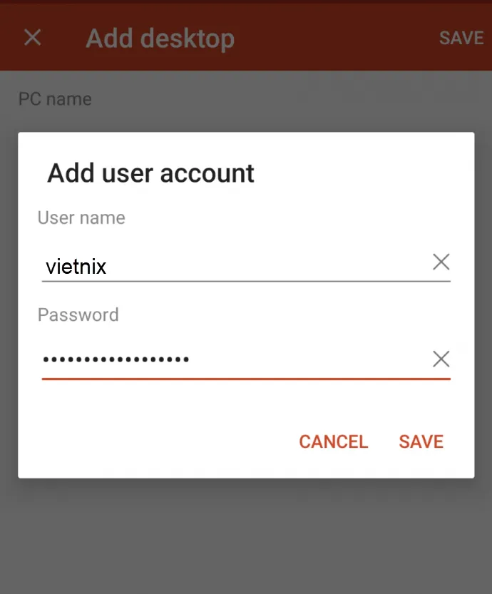 Điền username và password