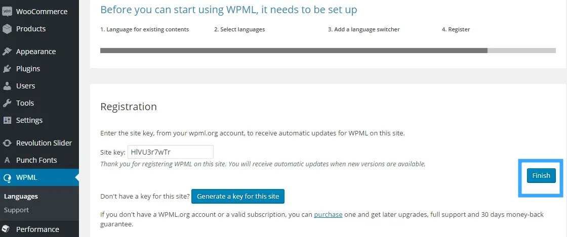 WPML là gì? Cách tạo một Website đa ngôn ngữ với WPML 42 Tạo sitekey cho WPML