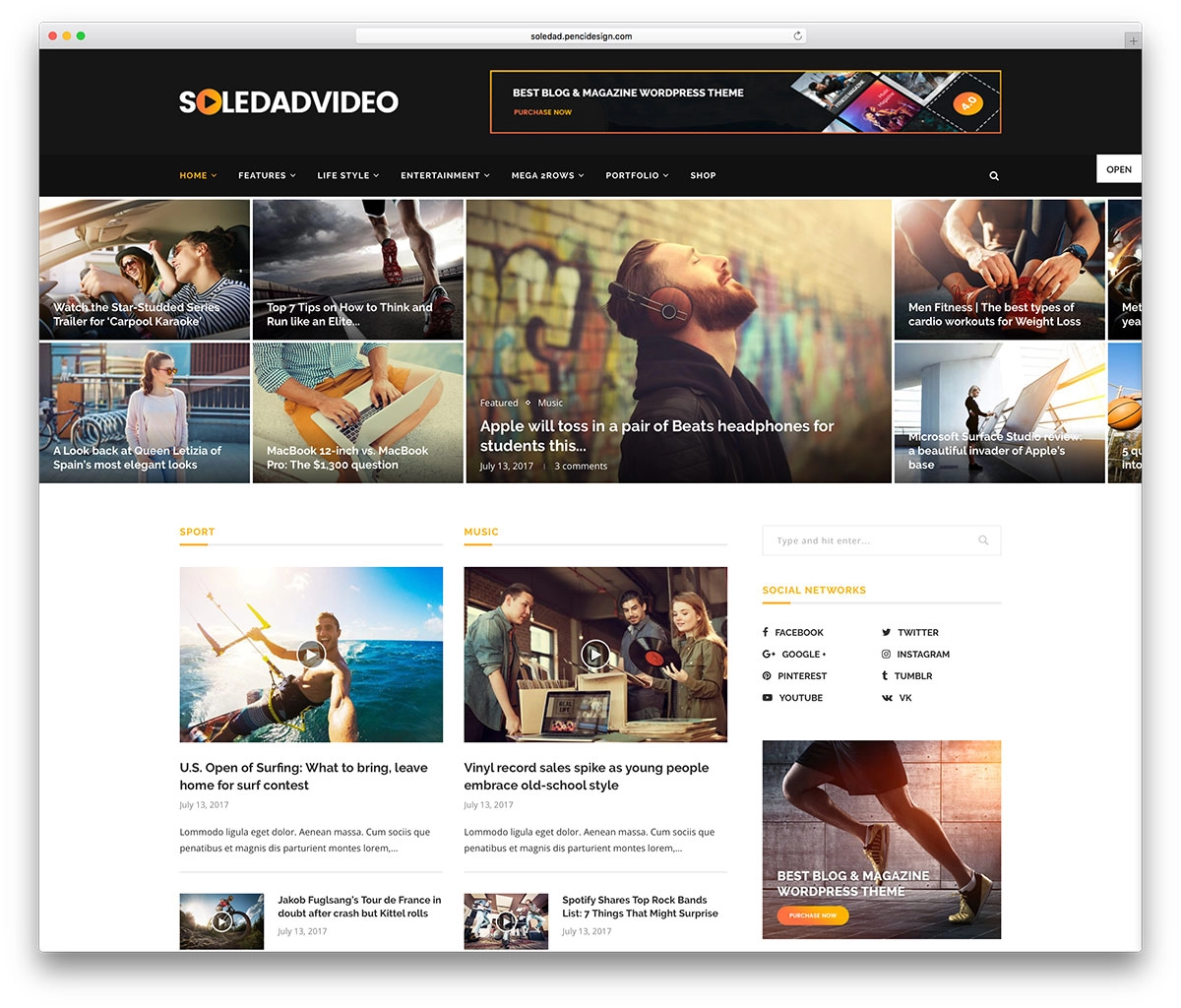 Theme video cho WordPress - Soledad