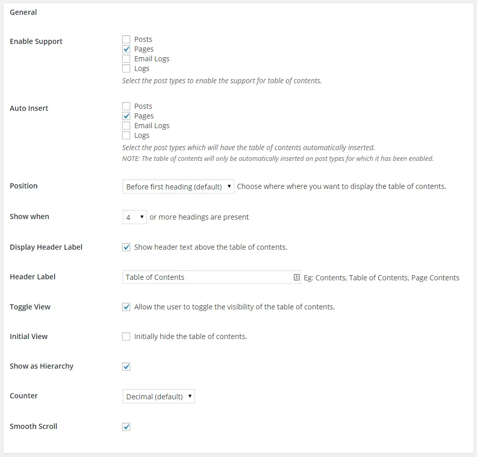 Plugin Easy Table of Contents