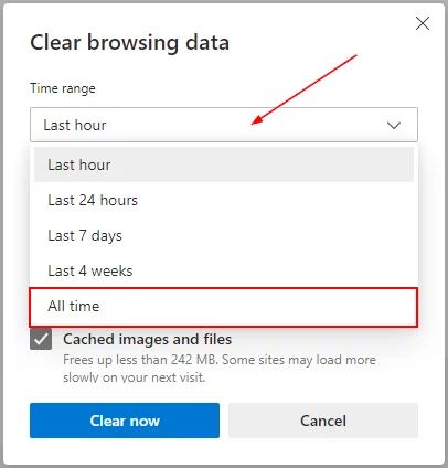 xoa cache microsoft edge 3