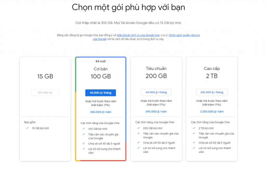 lua chon goi google one phu hop