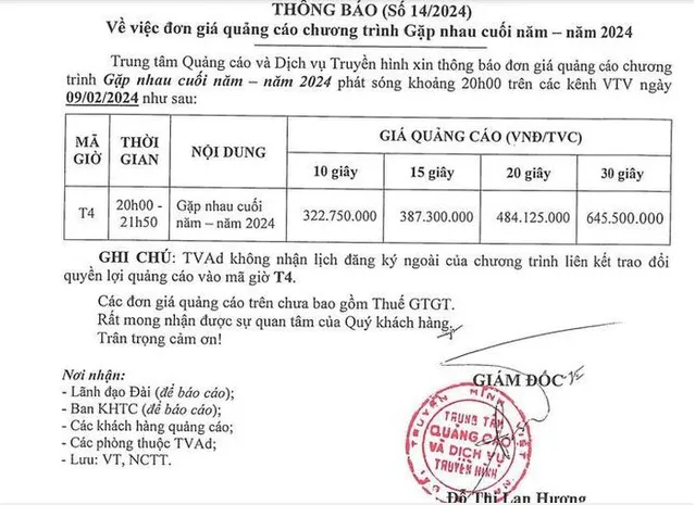 Giá quảng cáo trong chương trình Táo quân 2024
