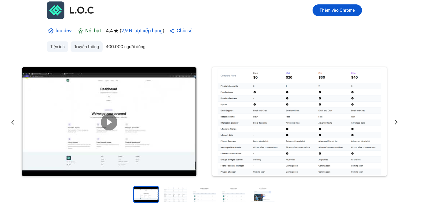 Top 9 phần mềm kết bạn Facebook tự động, uy tín và hiệu quả nhất hiện nay 39 L.O.C (Multiple Tools for Facebook - Chrome Extension)