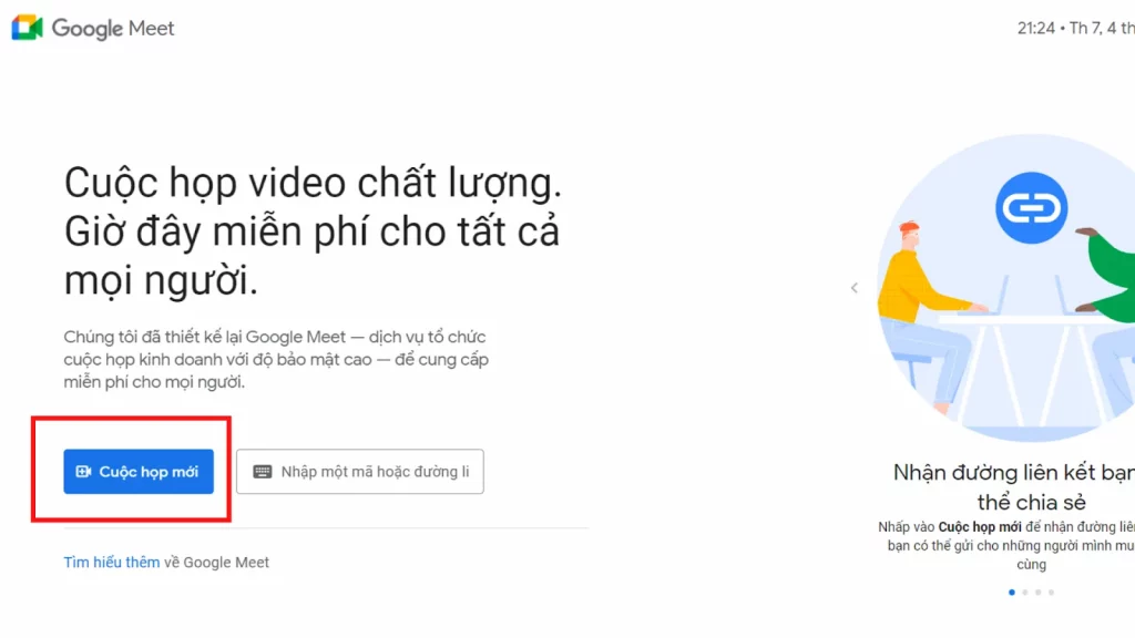 tao cuoc hop moi google meet