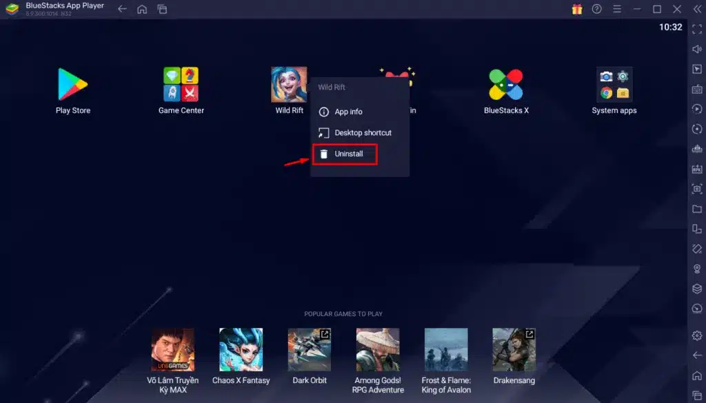 Uninstall ứng dụng trên BlueStacks