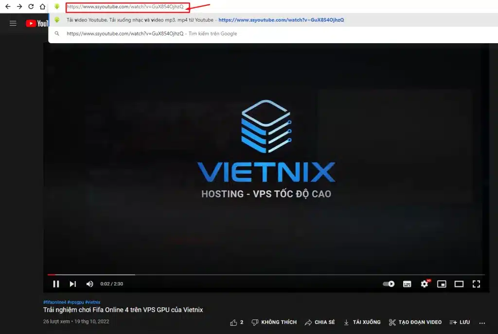 Thêm ký tự “ss” vào phía trước từ “Youtube” trên URL để có thể tải video trên youtube