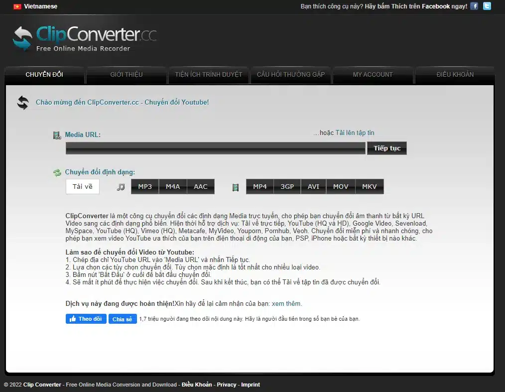 ClipConverter.cc là công cụ có hỗ trợ tính năng ghi và chuyển các video trên nhiều trang web
