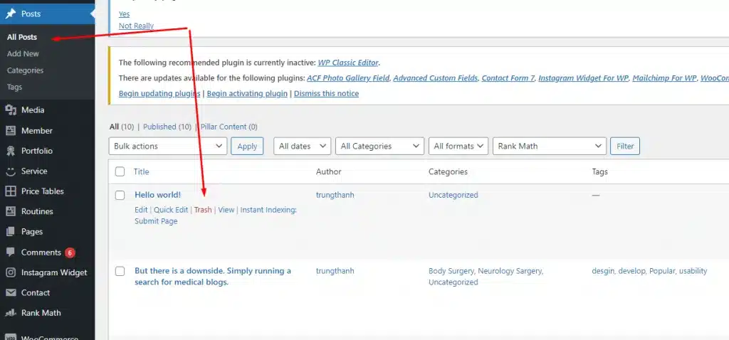 Cách xóa bài viết trong WordPress