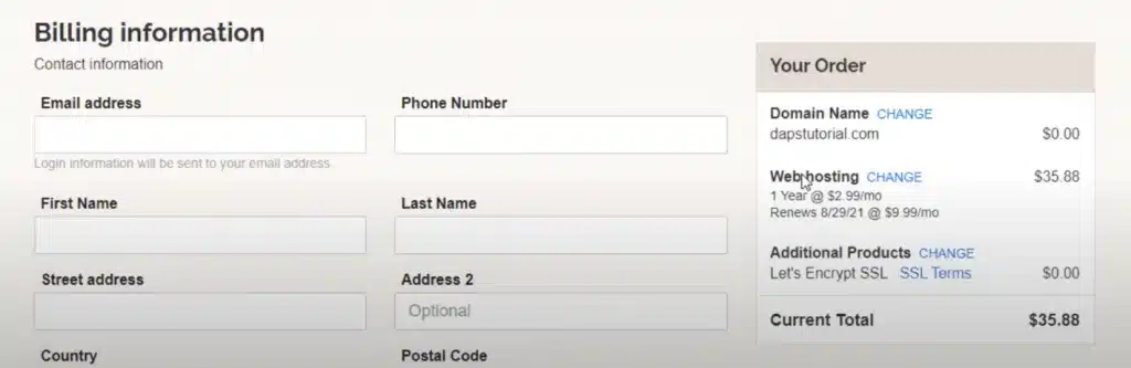 Cách mua hosting iPage chỉ 36$/năm miễn phí tên miền 17 Điền thông tin thanh toán khi mua hosting Ipage