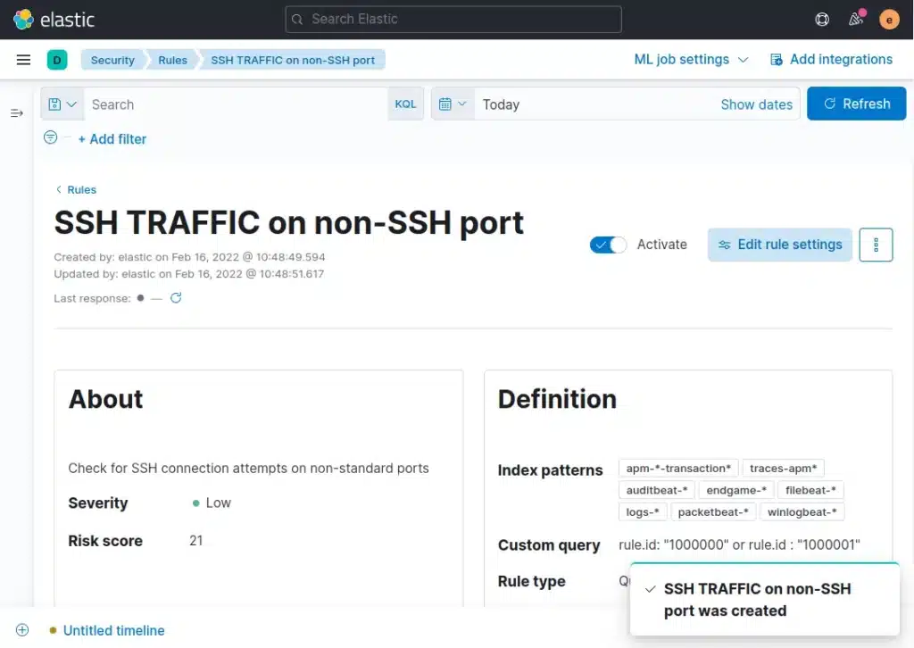 Hướng dẫn cách tạo Rules cùng Timelines bằng ứng dụng SIEM của Kibana 17 Tạo và khởi chạy rule