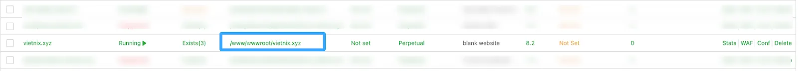 Nhấn vào đường dẫn Document root
