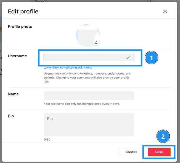 Đổi ID TikTok - Tên người dùng/Username trên máy tính