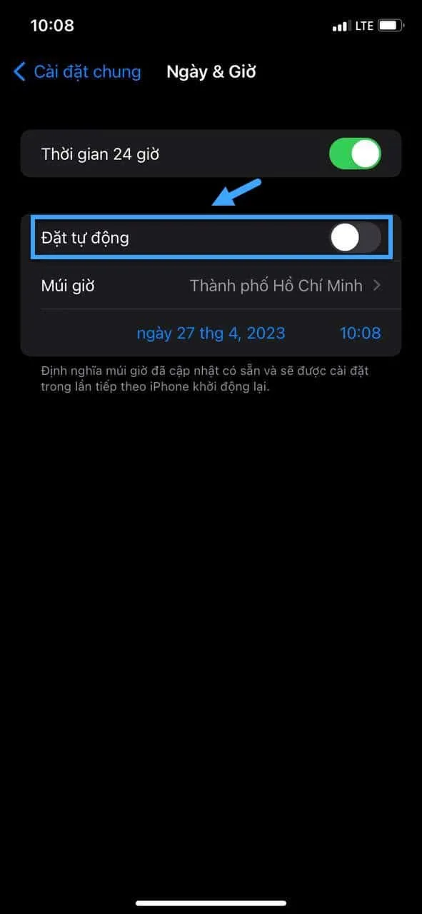 Tắt mục đặt tự động