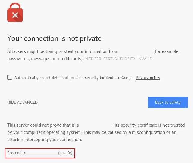 Hướng dẫn tạo chứng chỉ SSL tự ký cho Nginx trên CentOS 7 6 Nhấp vào ADVANCED sau đó truy cập liên kết bình thường