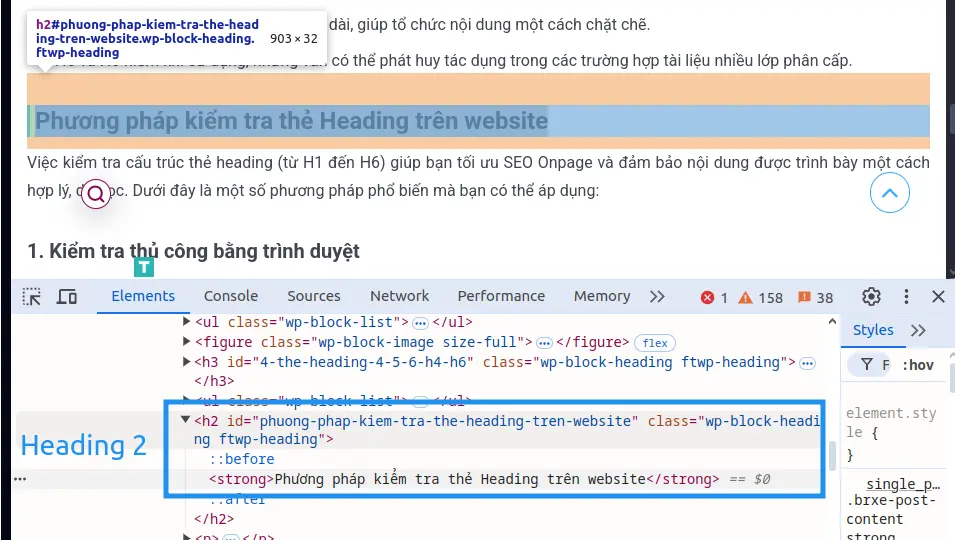 Thẻ Heading là gì? Cách tối ưu thẻ heading hiệu quả nhất trong SEO 37 Dùng DevTools (Inspect Element)