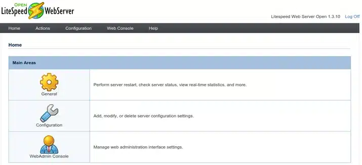 Giao diện quản trị của OpenLiteSpeed