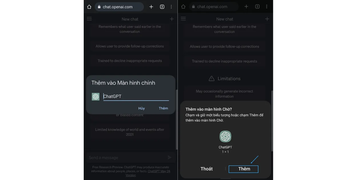 Nhấn Thêm để đưa ChatGPT vào màn hình chính