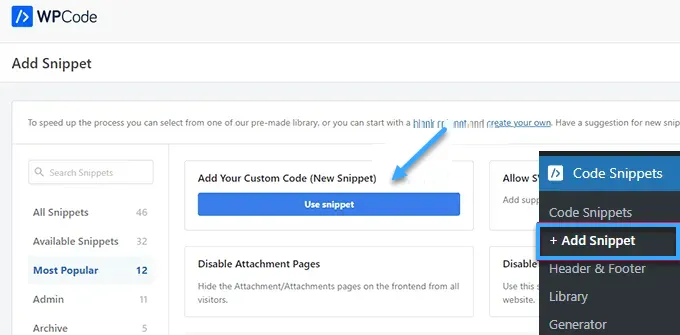 Chọn Code Snippets > Add Snippet > Use Snippet