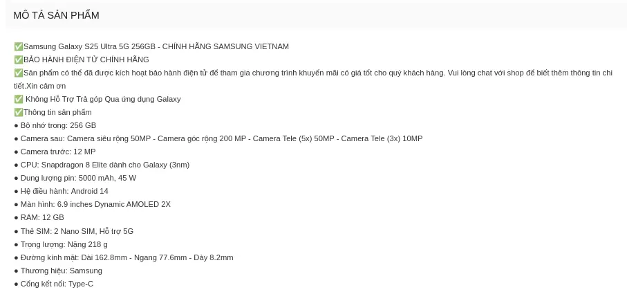 Tối ưu thông tin mô tả sản phẩm