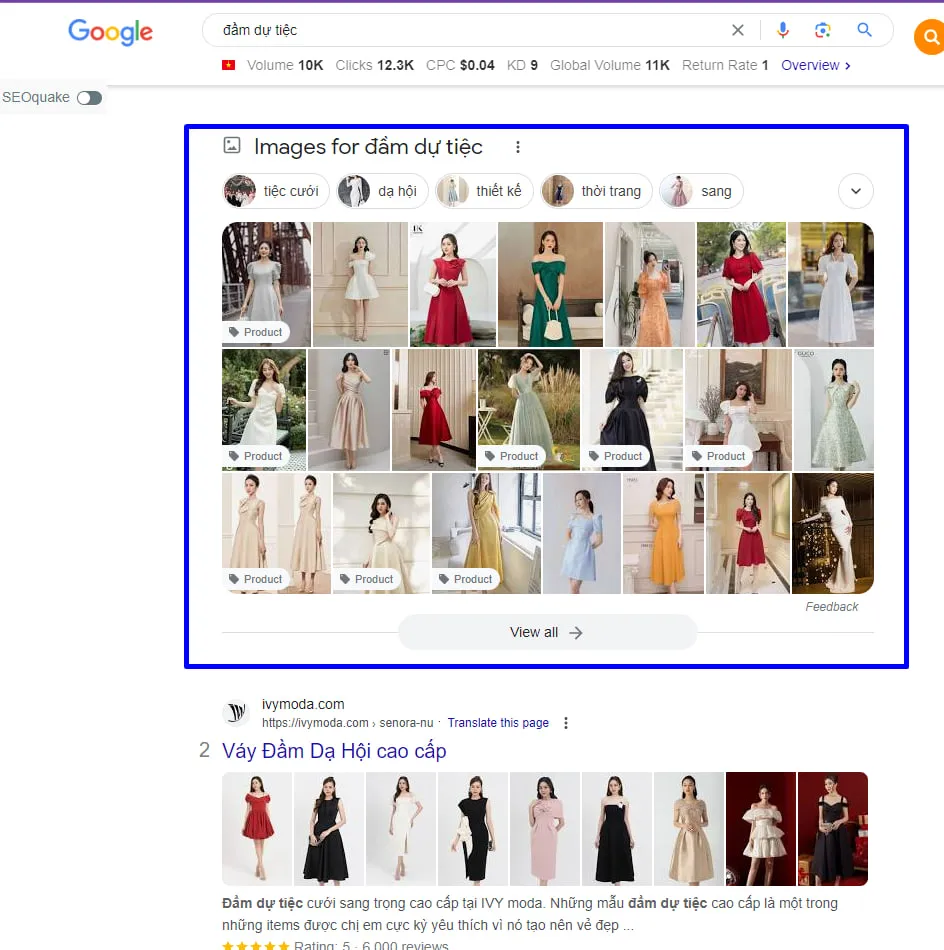 SERP Analysis là gì? Cách phân tích SERP hiệu quả 62 Intent từ khóa "Đầm dự tiệc"