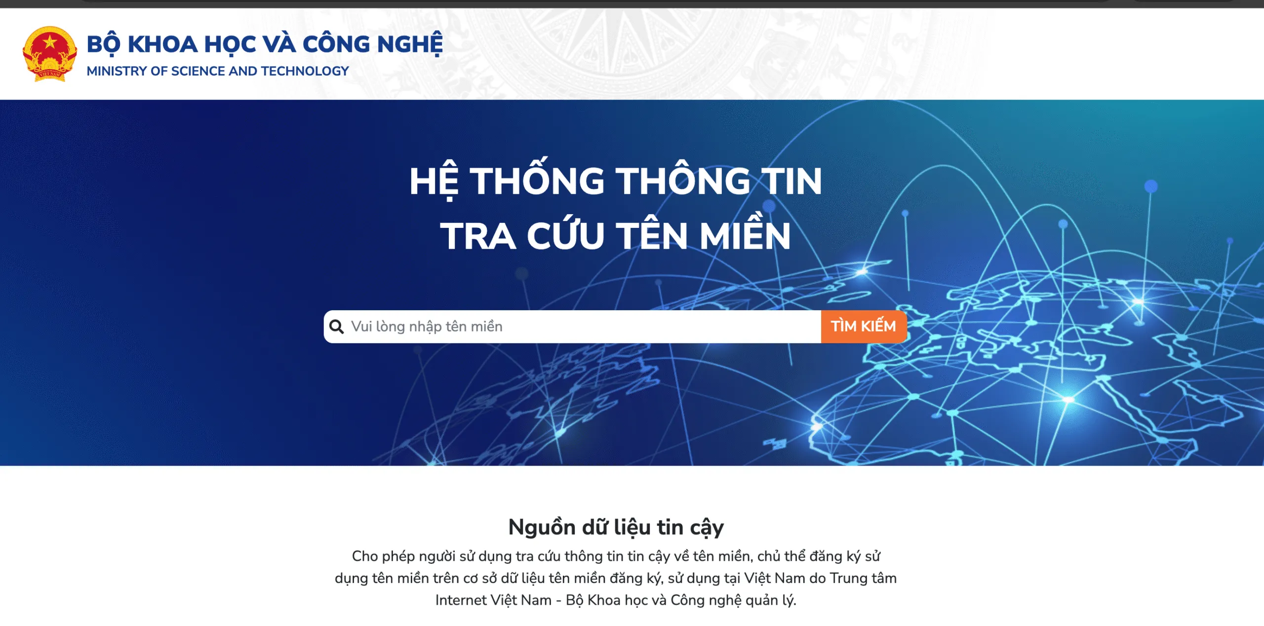 Kiểm tra thông tin trang web tại tracuutenmien.gov.vn