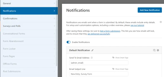 WPForms cũng cho phép bạn chỉnh sửa cài đặt thông báo