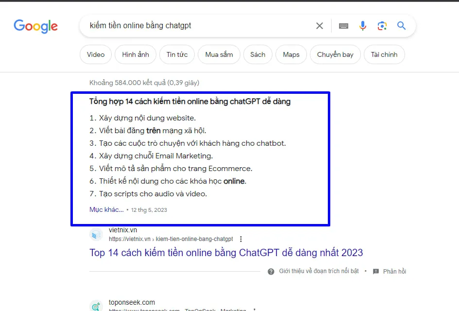 SERP Analysis là gì? Cách phân tích SERP hiệu quả 54 Featured snippent của từ khóa: "Kiếm tiền online bằng chatGPT"
