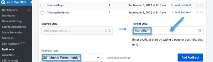 5 cách tạo redirect 301 trong WordPress cho người mới 24 Nhập Target URL và chọn Redirect Type