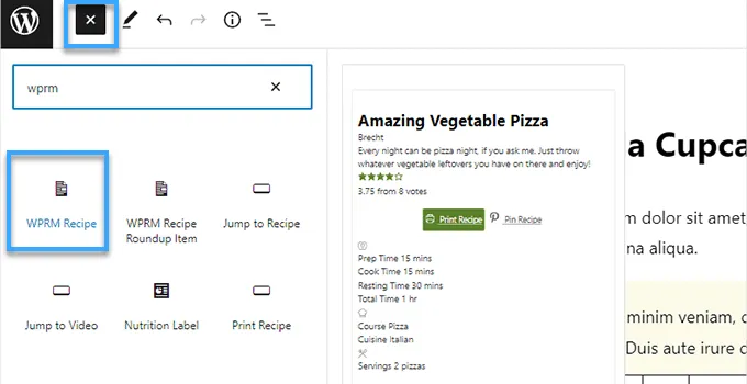 Cách tạo food blog bằng WordPress đơn giản 57 Chèn WPRM Recipe block vào editor trên màn hình post editor