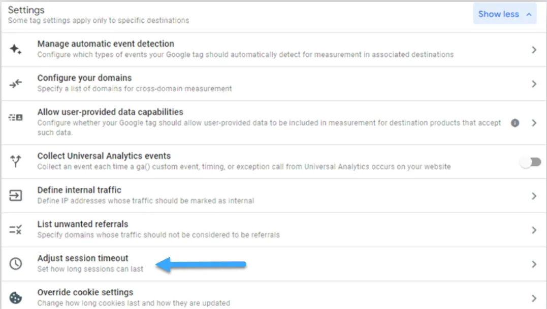 click vào Adjust session timeout