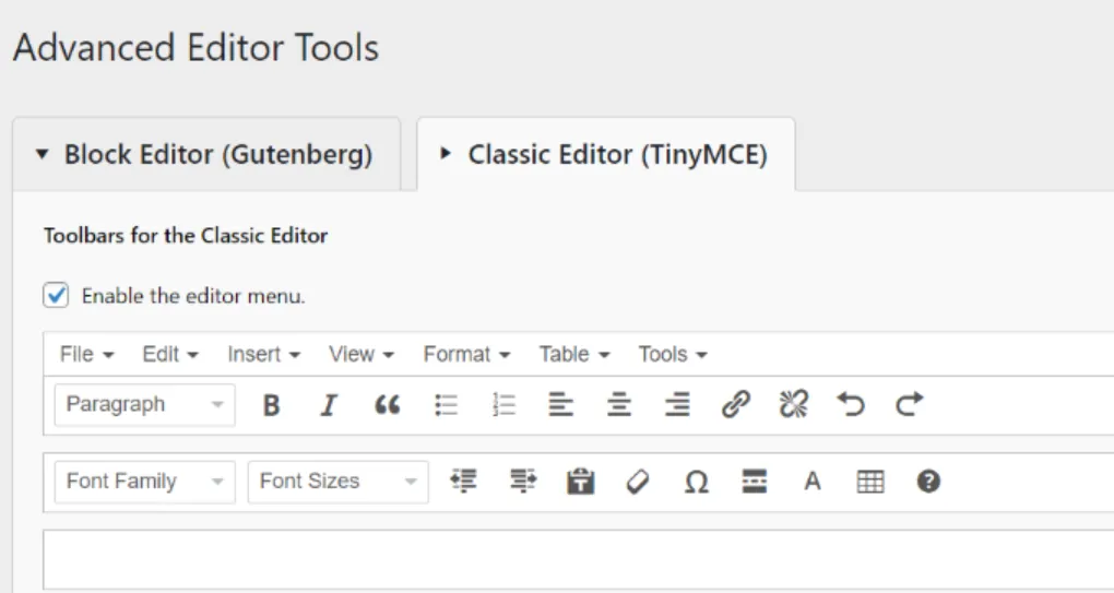 Advanced Editor Tools Classic Editor