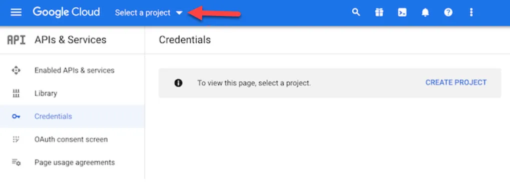 Cách thêm Google Calendar vào WordPress 38 Chọn new project trong Google Cloud Console