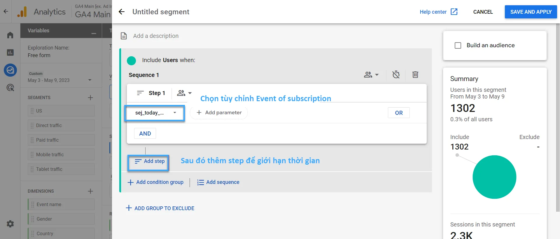 Hướng dẫn cách tạo segments audiences trong GA4 28 Ví dụ giới hạn thời gian cho bước cụ thể