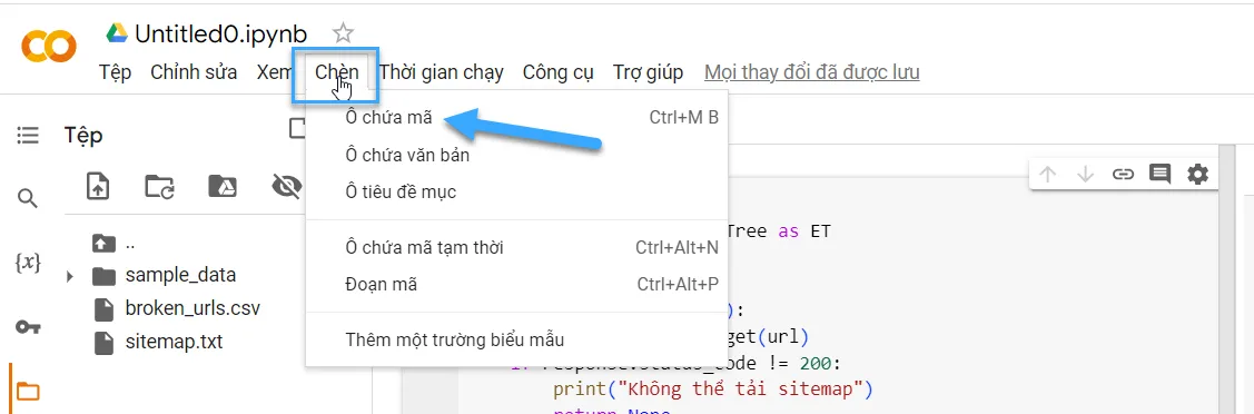 Thêm ô chứa code mới