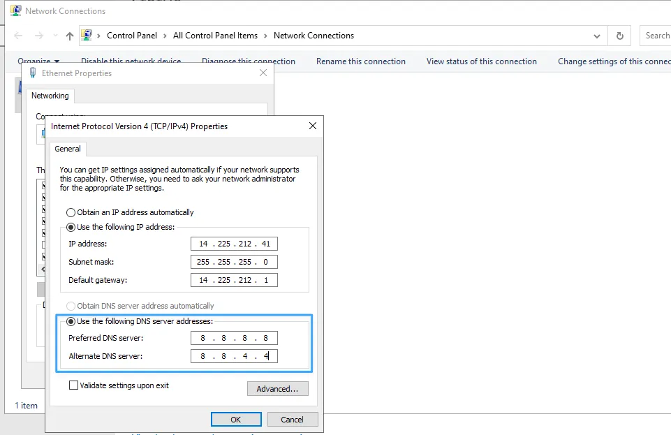 Cách sửa lỗi DNS_PROBE_FINISHED_NXDOMAIN đơn giản, hiệu quả 18 Đổi DNS Server thủ công