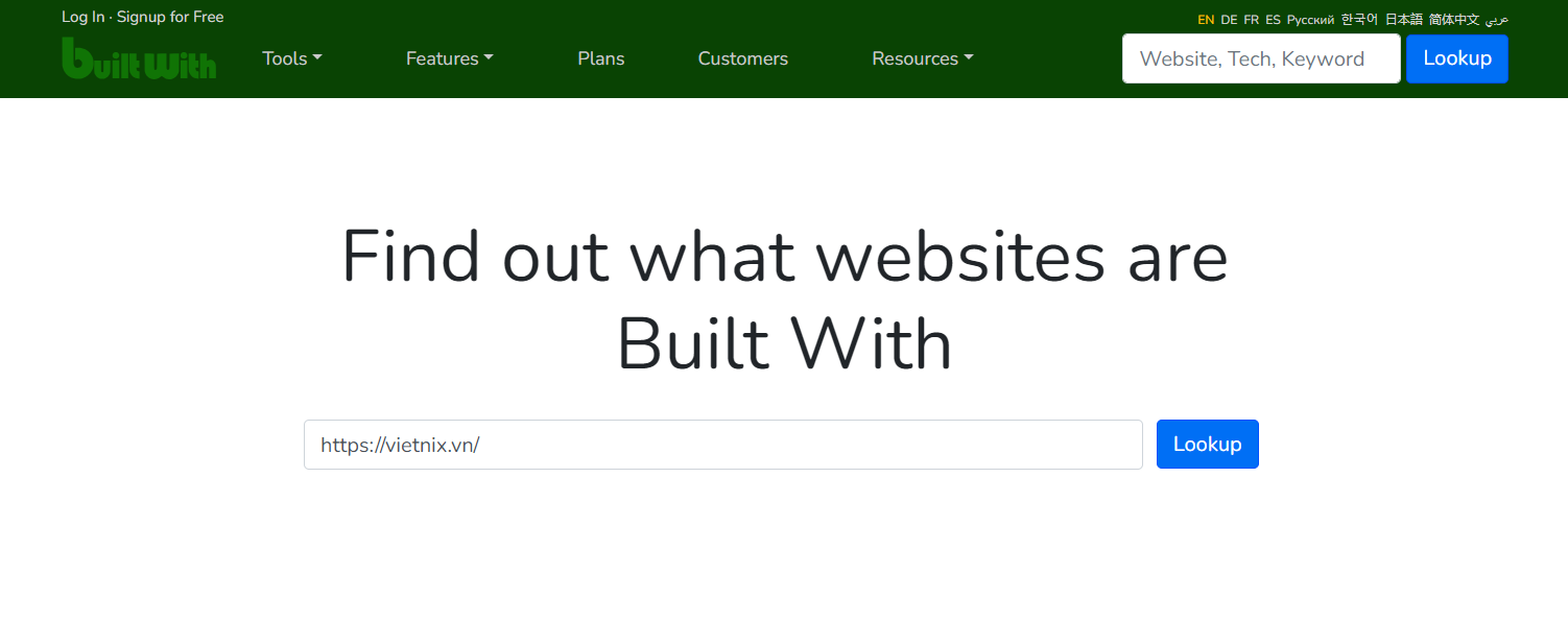 Dùng Builtwith để kiểm tra ngôn ngữ lập trình website