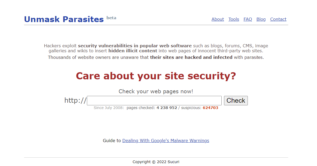 Công cụ kiểm tra mức độ uy tín của website UnMask Parasites