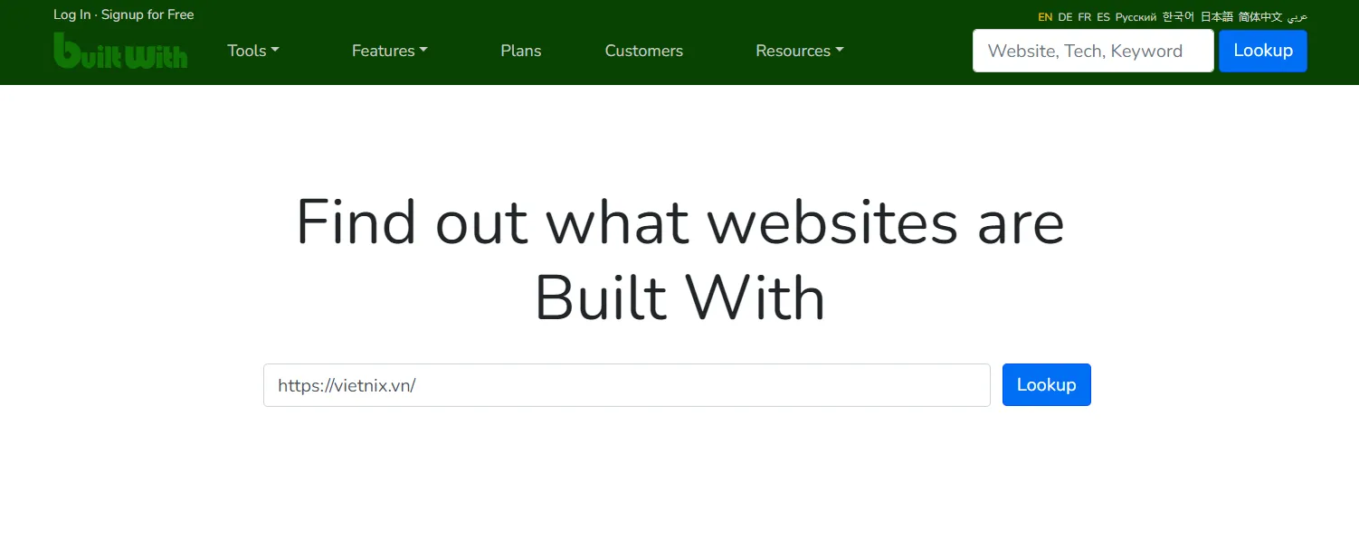 Tổng hợp 7 cách kiểm tra website viết bằng ngôn ngữ gì nhanh chóng nhất 37 Dùng Builtwith để kiểm tra ngôn ngữ lập trình website