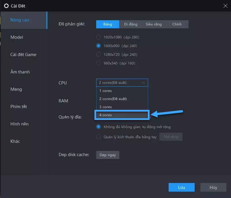 Chọn CPU 4 core